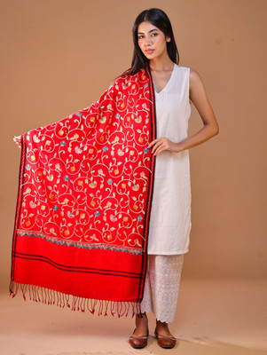 swi stylish Wool Woven Women Shawl(Red)