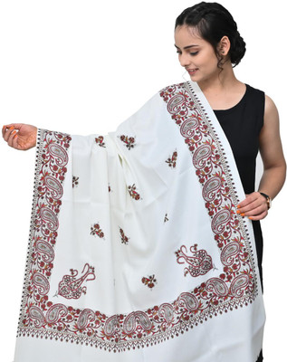 Shawlss Wool Self Design Women Shawl(White)