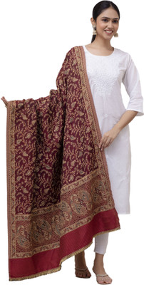 HAUNKY Wool Floral Print Women Shawl(Maroon)