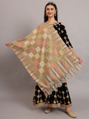 Ethical Andaz Polyester Wool Blend Checkered Women Shawl(Multicolor)