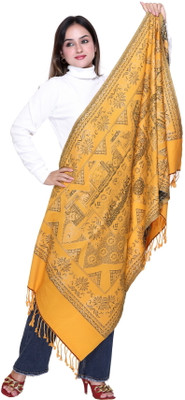 Tones-N-Shades Wool Self Design Women Shawl(Yellow)
