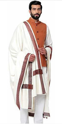 Pink World Wool Solid Men Shawl(White)