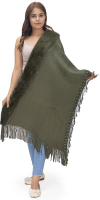 Life and style Wool Solid Women Shawl(Green)
