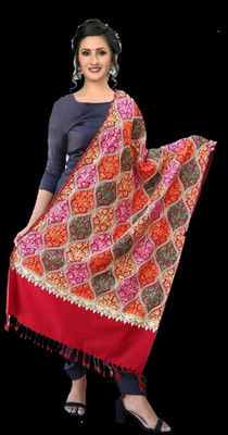 RADHE PRODUCTS Wool Embroidered Women Shawl(Maroon)