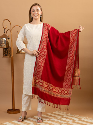 EVODAZE Wool Floral Print Women Shawl(Maroon)