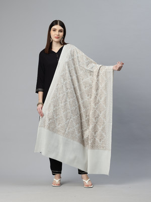 swi stylish Pashmina Embroidered, Printed Women Shawl(White)