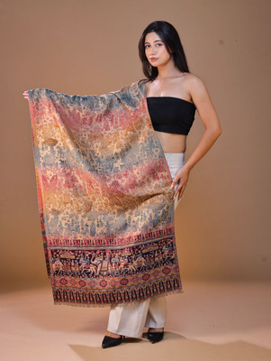 swi stylish Wool Striped Women Shawl(Brown)