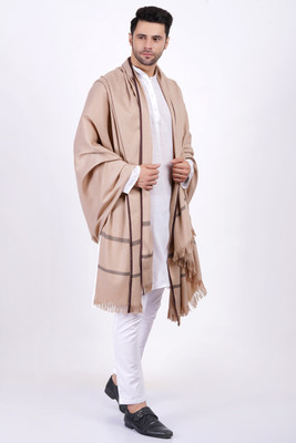 KAVIM Wool Self Design Men Shawl(Beige)