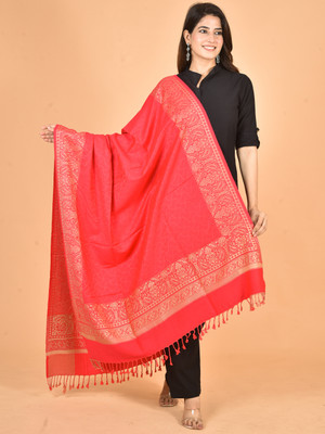 BAISA Wool Self Design, Woven Women Shawl(Pink)