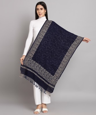 WILLEY Wool Floral Print Women Shawl(Dark Blue)