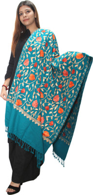 Hautemoda Wool Embroidered Women Shawl(Blue)