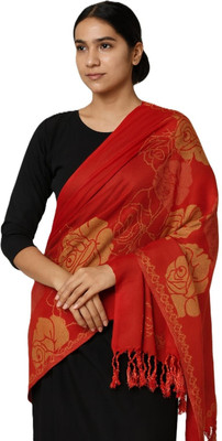 Kriti Wool Floral Print Women Shawl(Red)