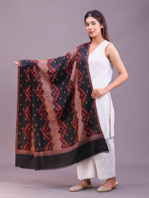 swi stylish Wool Embroidered Women Shawl(Black)
