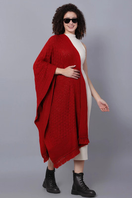 vesture Wool Self Design Women Shawl(Maroon)