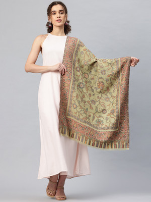 swi stylish Wool Printed Women Shawl(Green, Brown)