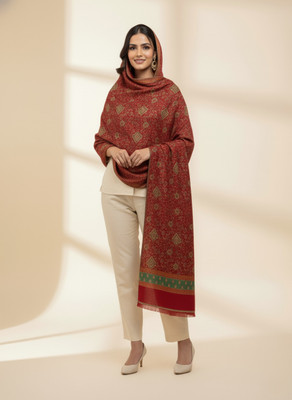 Kriti Wool Floral Print Women Shawl(Maroon)