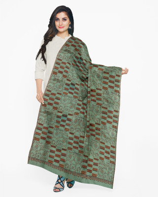 SNB Fashions Wool Embroidered Women Shawl(Green)