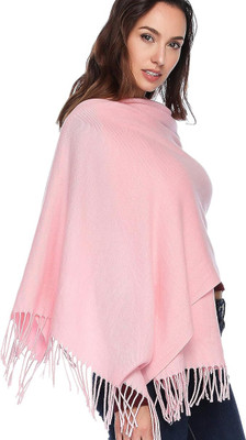 AlexVyan Acrylic, Wool Self Design, Solid Women Shawl(Pink)