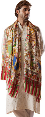 Pashmoda Polyester Printed Men Shawl(White)