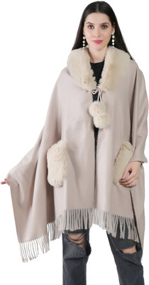 Life and style Wool Solid Women Shawl(Beige)
