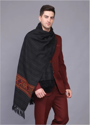 Braid N Cord Polyester Wool Blend Applique Men, Women Shawl(Black)