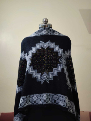 VASANTSHAWLS Acrylic Geometric Print Women Shawl(Black)