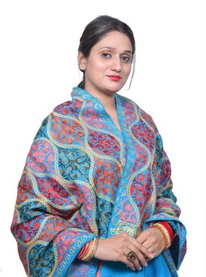 Royal-E-Kashmir Acrylic, Wool Self Design Women Shawl(Blue)