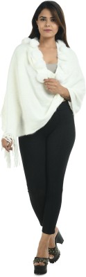 manra Wool Self Design Women Shawl(White)