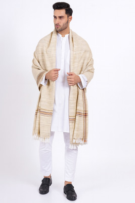 Vrinde Wool Solid Men Shawl(White)