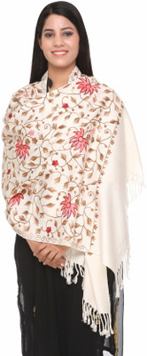 WOOL 4U Polyester Wool Blend Embroidered Women Shawl(Red)