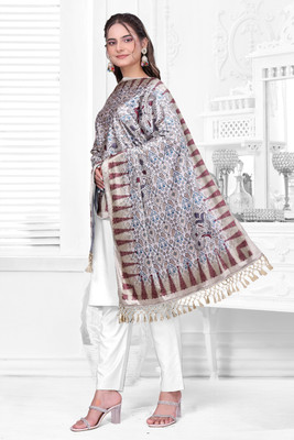 SILMAIRA Velvet Striped Women Shawl(White)