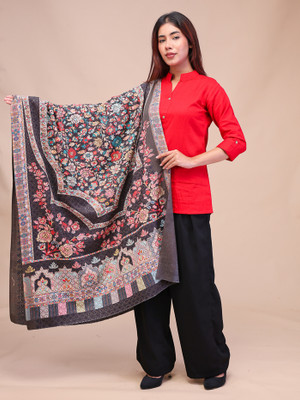 swi stylish Wool Woven Women Shawl(Black)