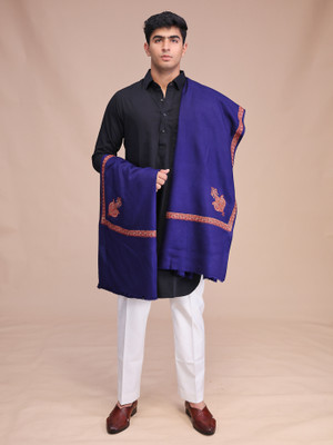 swi stylish Wool Embroidered Men Shawl(Dark Blue)