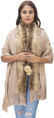 manra Wool Embellished Women Shawl(Beige)