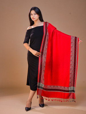 swi stylish Wool Embroidered Women Shawl(Red)