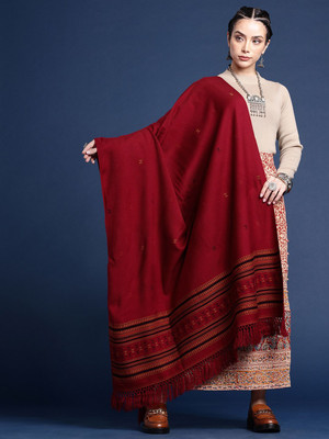 Taavi Wool Self Design Women Shawl(Maroon)