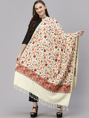 GK VILLA Wool Embroidered Women Shawl(White)