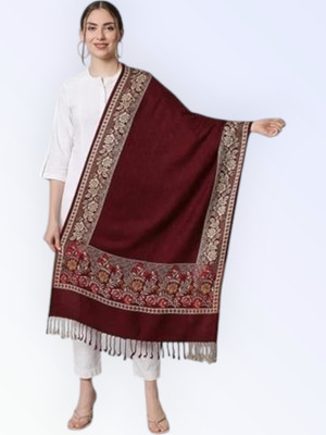 Trandone Wool Embroidered Women Shawl(Maroon)