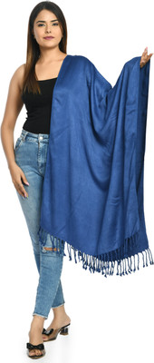 manra Wool Solid Women Shawl(Blue)