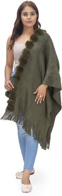 Life and style Wool Self Design Women Shawl(Green)