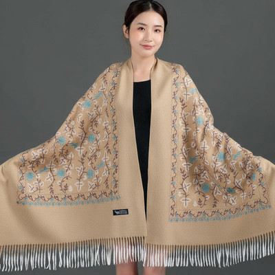 JT Wool Embroidered Women Shawl(Beige)