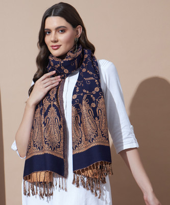 MYLES Wool Self Design Women Shawl(Dark Blue)