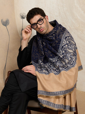 GREEN AGRITECH Polyester Wool Blend Woven, Self Design Men Shawl(Dark Blue)