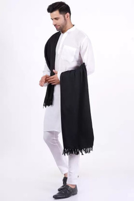 Unnkaari Polyester Wool Blend Solid Men Shawl(Black)