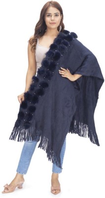 manra Wool Self Design Women Shawl(Blue)