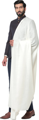 HOC Wool Self Design Men Shawl(White)