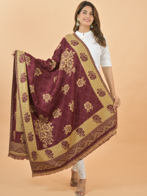 BAISA Polyester Wool Blend Floral Print Women Shawl(Brown)