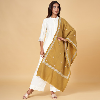 Rangmanch by Pantaloons Acrylic Self Design Women Shawl(Yellow)