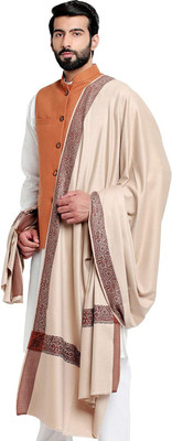 Braid N Cord Polyester Wool Blend Self Design Men Shawl(Beige)