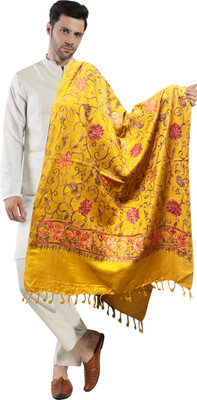 Life and style Wool Floral Print Men Shawl(Yellow)
